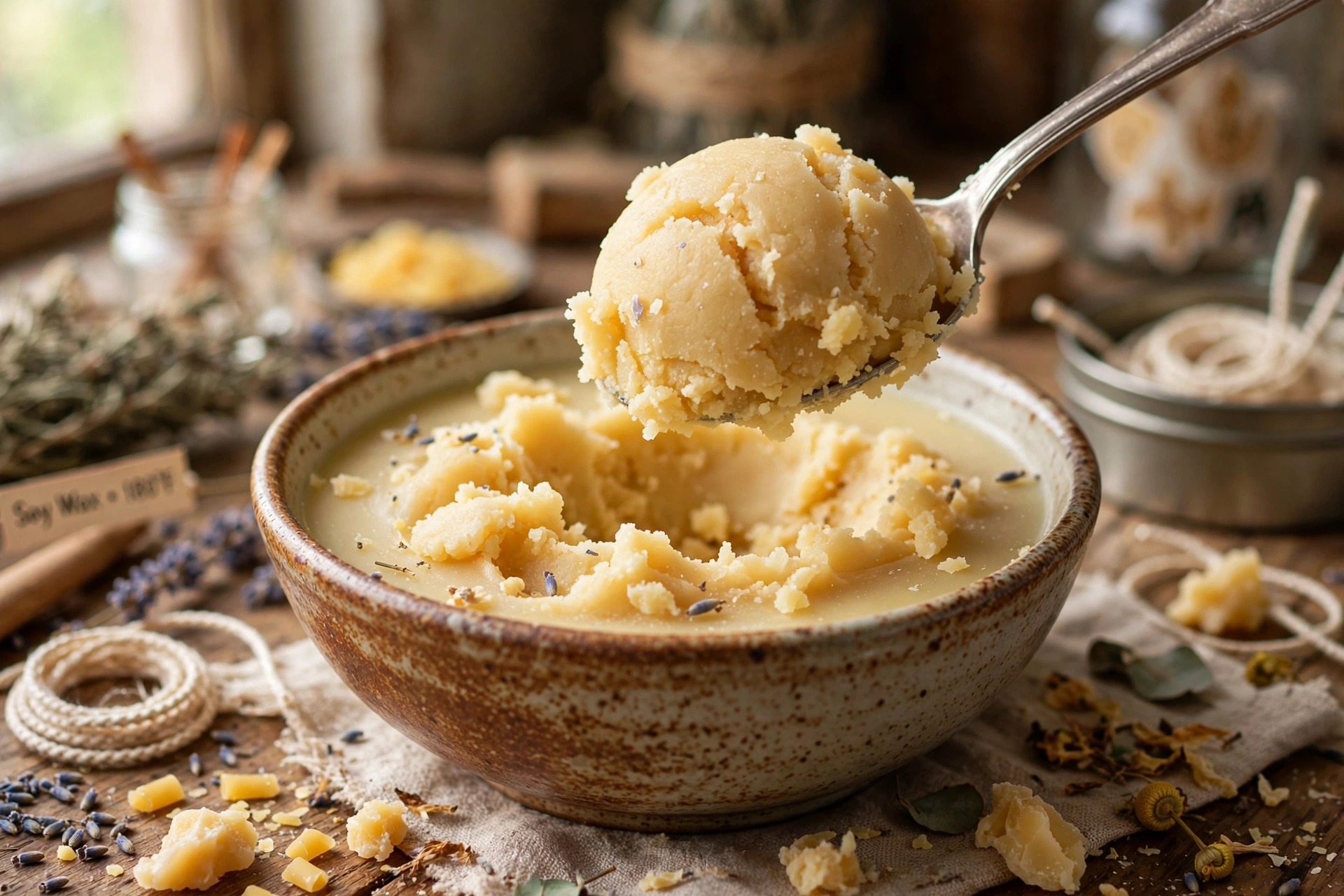 Close-up of soft wax holding a scoop shape like cookie dough