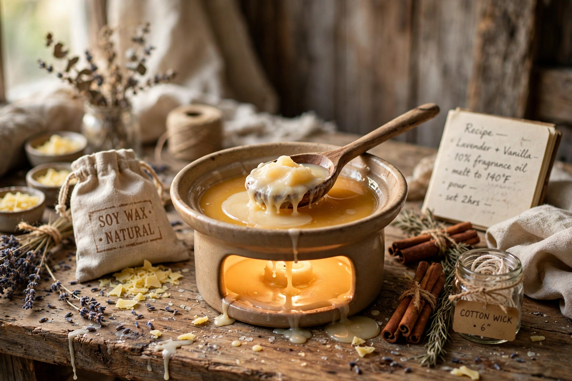 A spoonful of scoopable wax melting in a wax warmer dish
