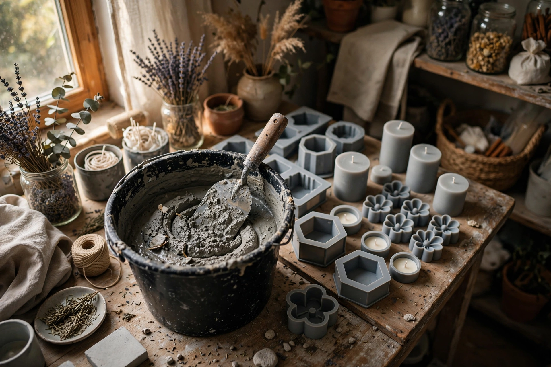 Mixing concrete in a bucket