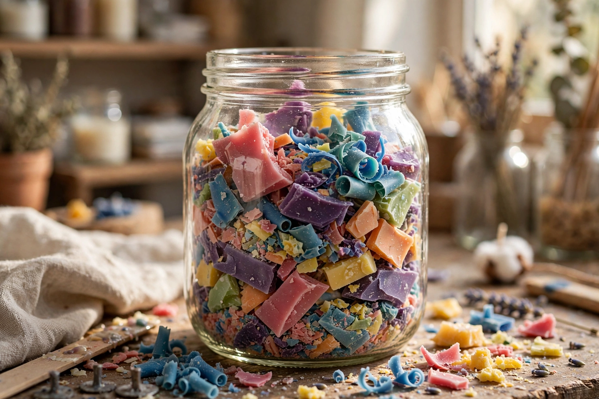Jar of leftover wax scraps