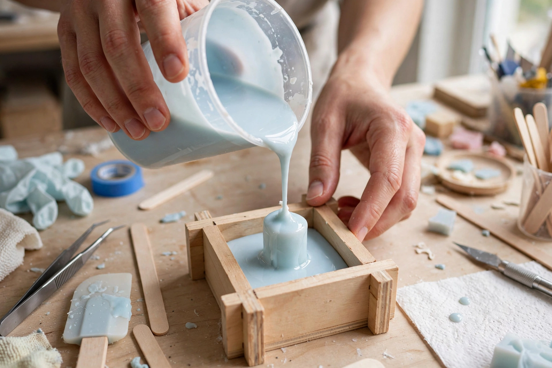 Pouring silicone for a mold