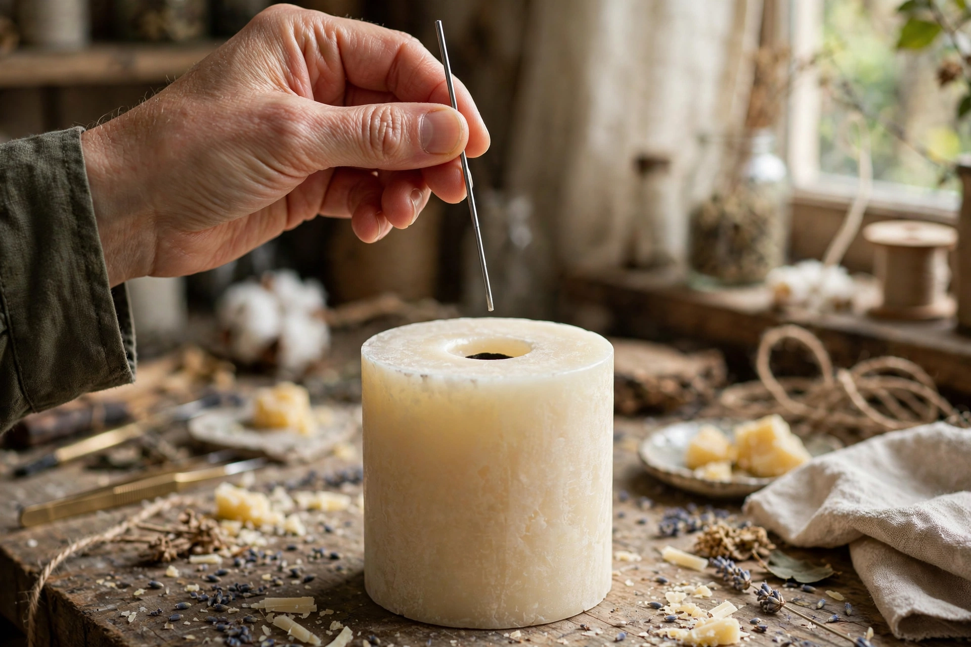 Removing the wick pin from a cooled candle