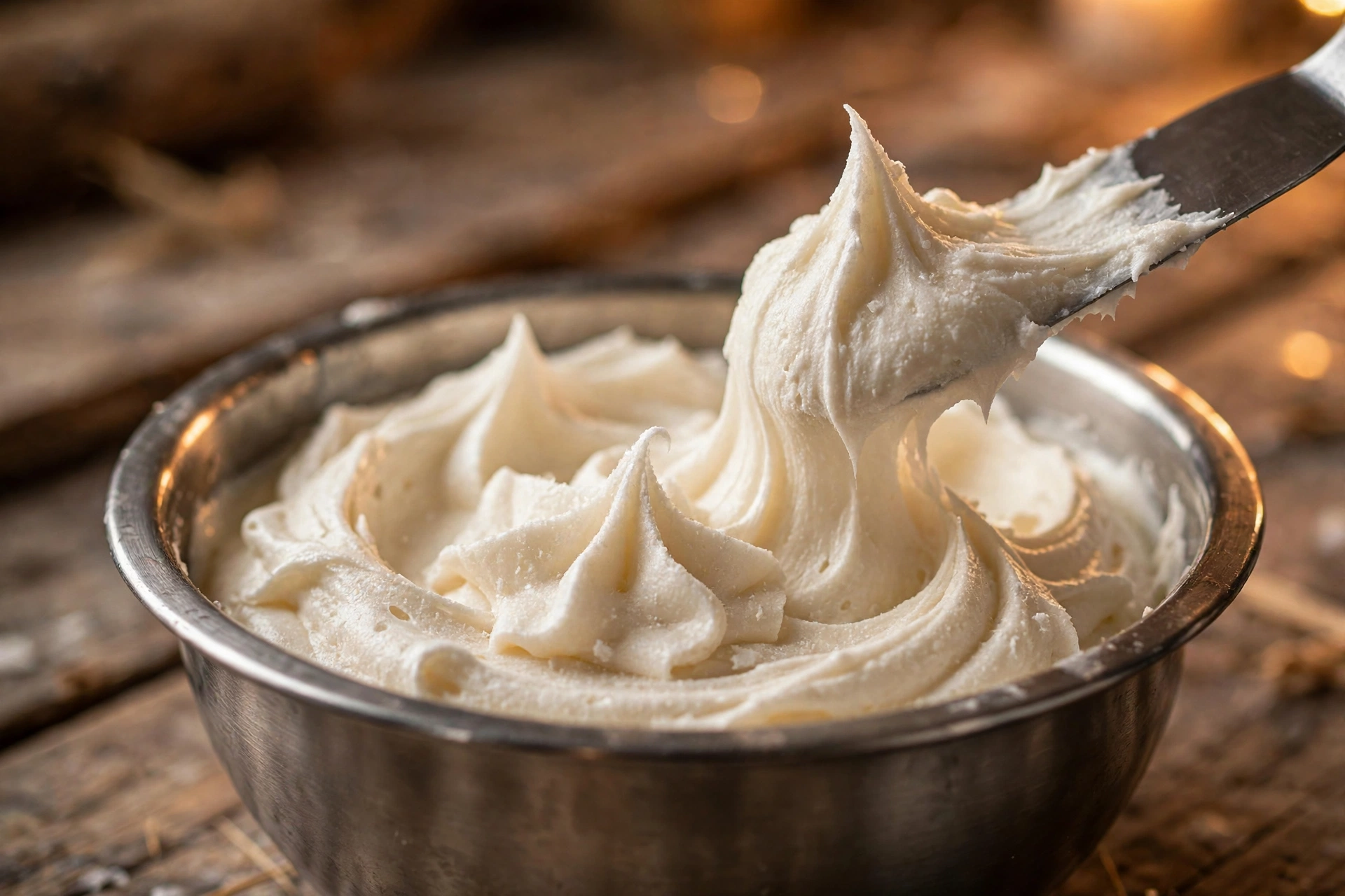 Close-up of whipped wax holding soft matte peaks like buttercream frosting